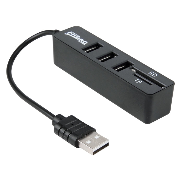 2 en 1 USB 2.0 480Mbps 3 puertos HUB COMBO + Lector de tarjetas Micro SD / T-FLASH SD / SDHC / SDXC para Windows XP / Vista / 8.1 / 7/8, MAC, etc. (Negro)