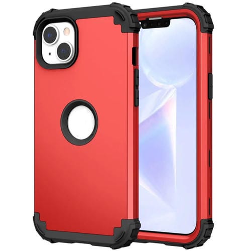 Para iPhone 15 3 En 1 Funda de Teléfono Híbrida de Silicona a Prueba de Golpes para PC (Rojo) - MOVILSTORE