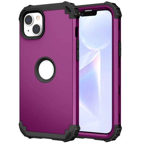 Para iPhone 15 3 En 1 Funda Híbrida de Silicona para Teléfono a Prueba de Golpes para PC (Púrpura) - MOVILSTORE