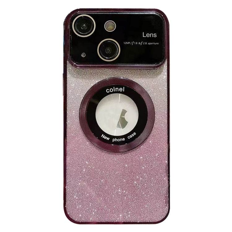 Para iPhone 15 Caja de Teléfono de TPU con Galvanoplastia con Brillo Degradado Magsafe con Ventana Grande (Púrpura) - MOVILSTORE