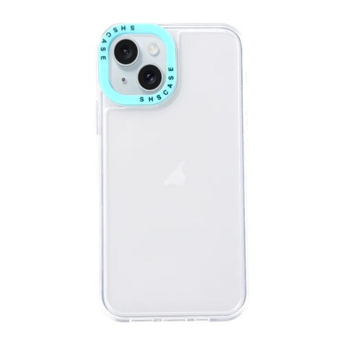 Para iPhone 15 Carcasa de Teléfono de TPU Transparente con Marco de Lente de Contraste de Color (Transparente + Azul Cielo) - MOVILSTORE