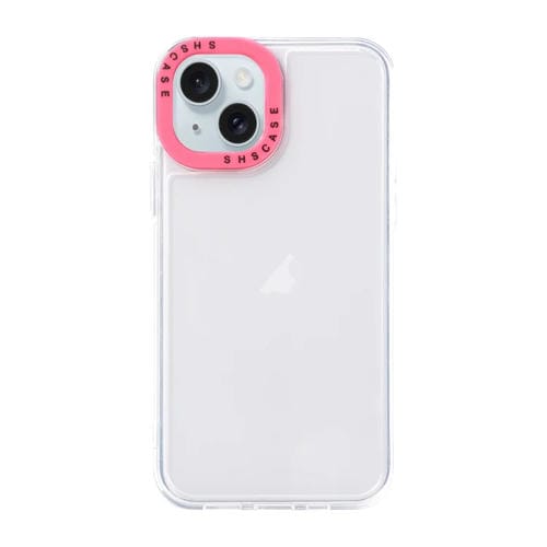 Para iPhone 15 Carcasa de Teléfono de TPU Transparente con Marco de Lente de Contraste de Color (Transparente + Rojo Rosa) - MOVILSTORE