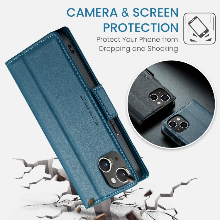 Para iPhone 15 Caseme 023 Funda para Teléfono de Cuero Antirrobo con Textura Litchi y Hebilla de Mariposa Rfid (Azul) - MOVILSTORE