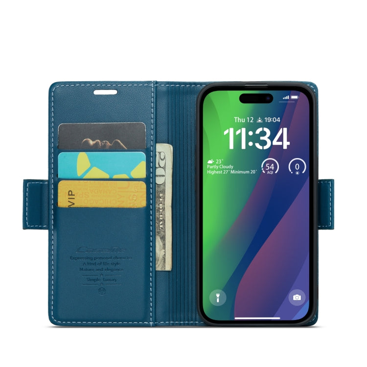 Para iPhone 15 Caseme 023 Funda para Teléfono de Cuero Antirrobo con Textura Litchi y Hebilla de Mariposa Rfid (Azul) - MOVILSTORE