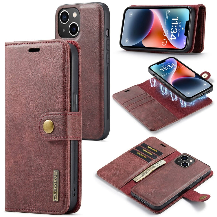 Para iPhone 15 Dg.Ming Funda para Teléfono de Cuero Magnético Desmontable con Textura Crazy Horse (Rojo) - MOVILSTORE