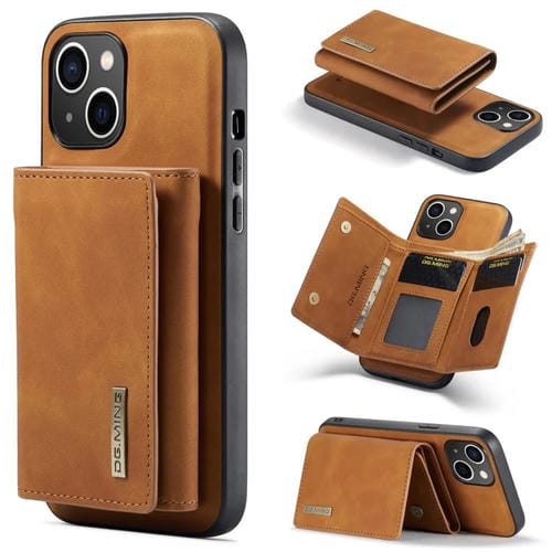 Para iPhone 15 Dg.Ming M1 Series Funda de Cuero para Teléfono con Billetera Múltiple de 3 Pliegues (Marrón) - MOVILSTORE