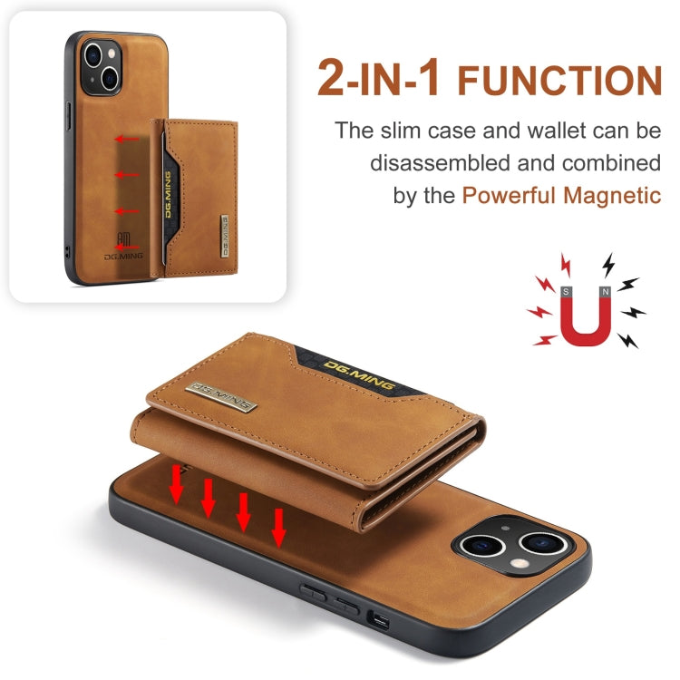 Para iPhone 15 Dg.Ming M2 Series Funda de Cuero para Teléfono con Bolsa para Tarjetas de 3 Pliegues (Marrón) - MOVILSTORE