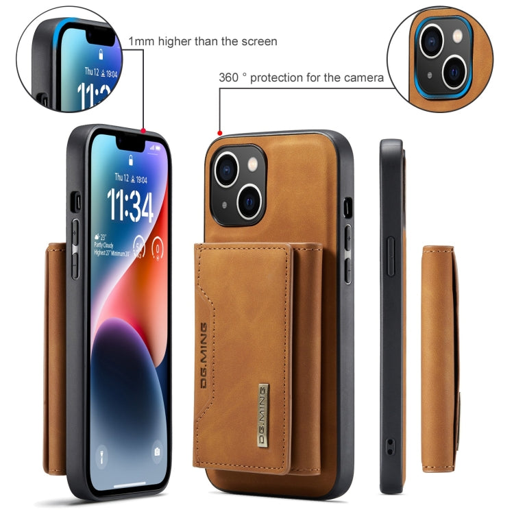 Para iPhone 15 Dg.Ming M2 Series Funda de Cuero para Teléfono con Bolsa para Tarjetas de 3 Pliegues (Marrón) - MOVILSTORE