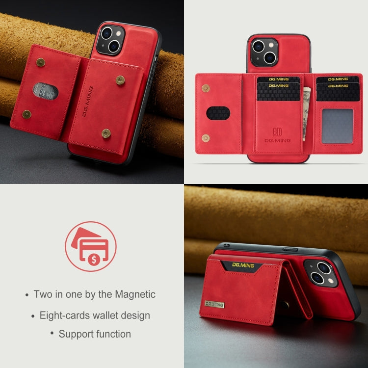 Para iPhone 15 Dg.Ming M2 Series Funda de Cuero para Teléfono con Bolsa para Tarjetas de 3 Pliegues (Rojo) - MOVILSTORE