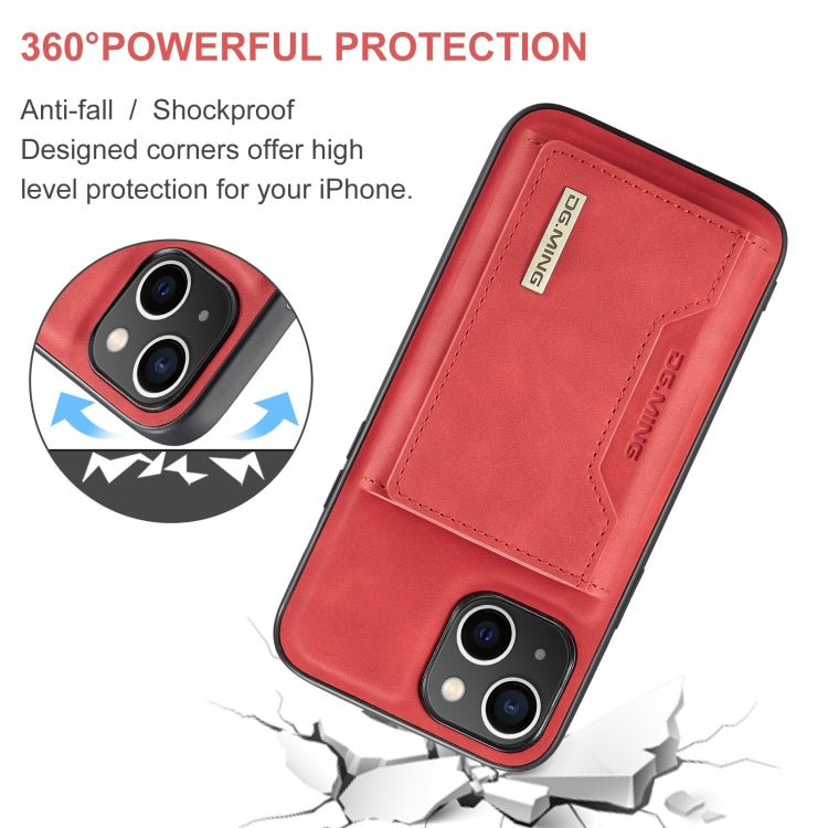 Para iPhone 15 Dg.Ming M2 Series Funda de Cuero para Teléfono con Bolsa para Tarjetas de 3 Pliegues (Rojo) - MOVILSTORE
