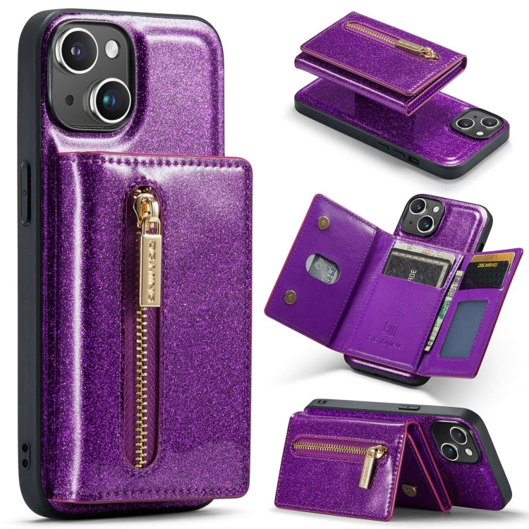 Para iPhone 15 Dg.Ming M3 Series Glitter Powder Card Bag Funda de Cuero para Teléfono (Púrpura Oscuro) - MOVILSTORE
