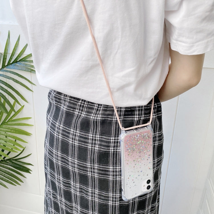 Para iPhone 15 Estuche para Teléfono de Acrílico Engrosado de TPU Epoxi con Brillo Degradado y Cordón de Cuello Redondo (Púrpura) - MOVILSTORE