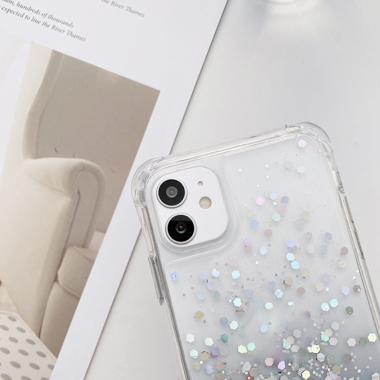 Para iPhone 15 Estuche para Teléfono de Acrílico Engrosado de TPU Epoxi con Brillo Degradado y Cordón de Cuello Redondo (Púrpura) - MOVILSTORE