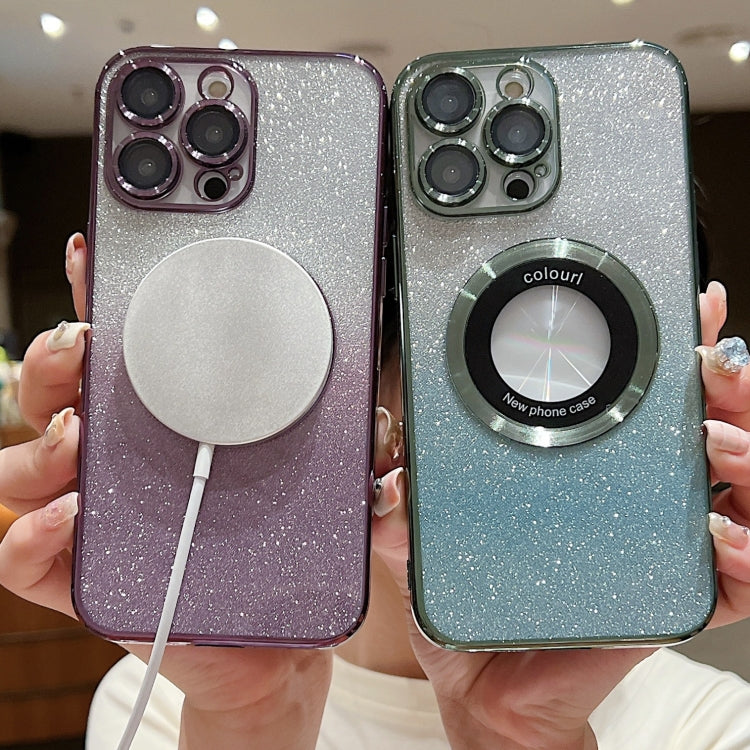 Para iPhone 15 Estuche para Teléfono de TPU con Galvanoplastia con Brillo Degradado Magsafe (Púrpura) - MOVILSTORE