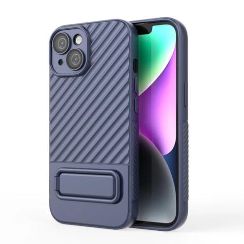 Para iPhone 15 Estuche para Teléfono de TPU con Textura Ondulada y Película para Lentes (Azul Real) - MOVILSTORE