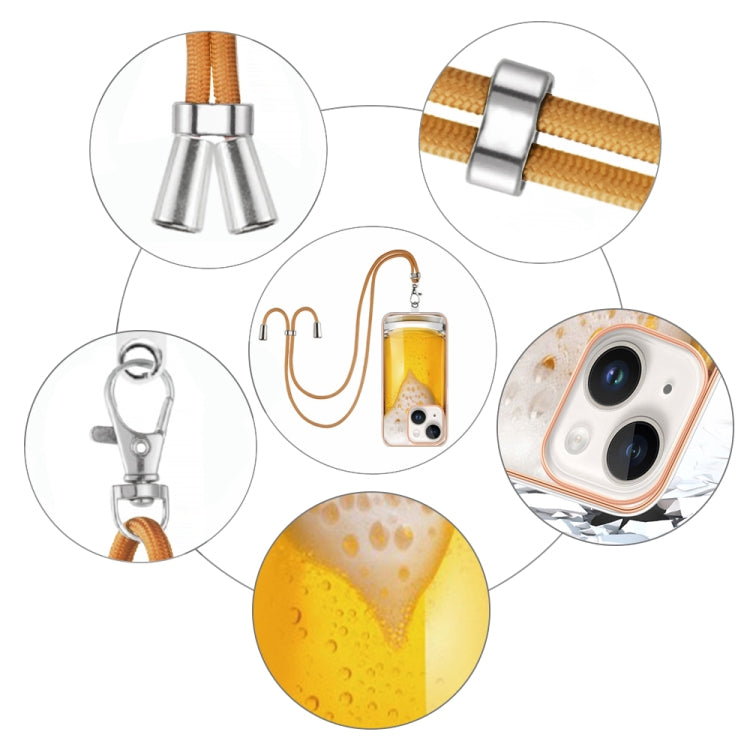 Para iPhone 15 Estuche para Teléfono Imd de Doble Cara con Galvanoplastia y Cordón (Cerveza de Barril) - MOVILSTORE
