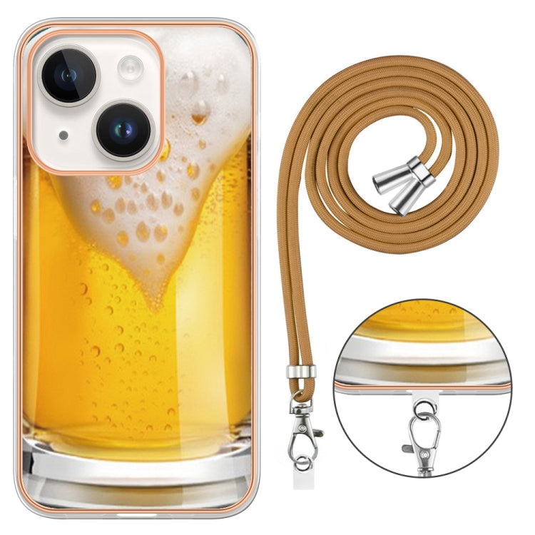 Para iPhone 15 Estuche para Teléfono Imd de Doble Cara con Galvanoplastia y Cordón (Cerveza de Barril) - MOVILSTORE