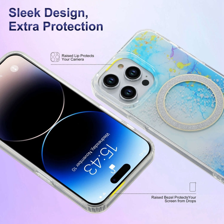 Para iPhone 15 Estuche para Teléfono Imd Marble Magsafe de Doble Cara (Azul Oscuro) - MOVILSTORE