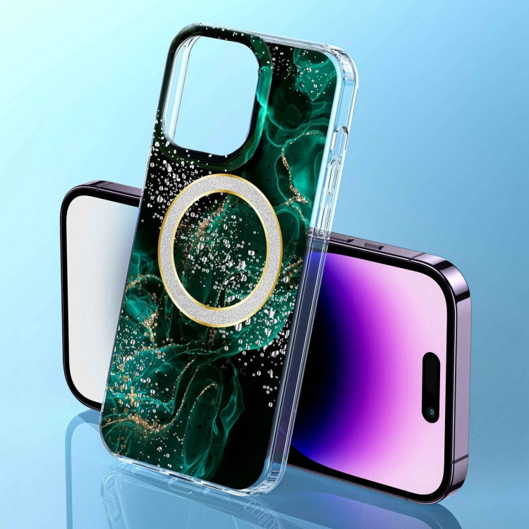Para iPhone 15 Estuche para Teléfono Imd Marble Magsafe de Doble Cara (Verde Oscuro) - MOVILSTORE