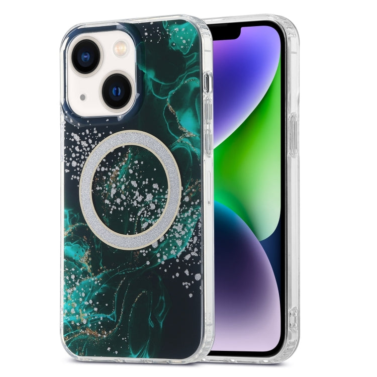 Para iPhone 15 Estuche para Teléfono Imd Marble Magsafe de Doble Cara (Verde Oscuro) - MOVILSTORE