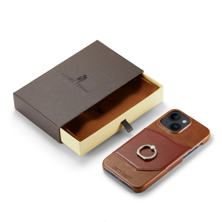 Para iPhone 15 Fierre Shann Oil Wax Texture Funda para Teléfono con Contraportada de Cuero Genuino (Marrón) - MOVILSTORE