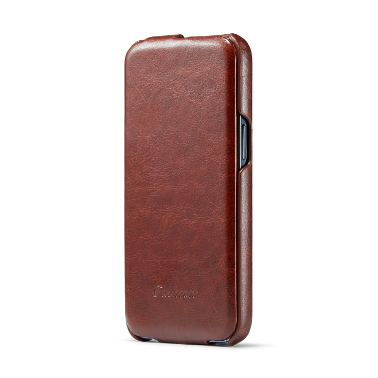 Para iPhone 15 Fierre Shann Oil Wax Texture Funda para Teléfono Pu con Tapa Vertical (Marrón) - MOVILSTORE