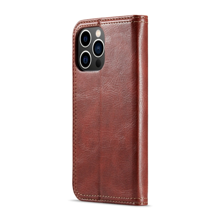 Para iPhone 15 Fierre Shann Vintage Bark Texture Wallet Funda de Cuero para Teléfono (Marrón) - MOVILSTORE