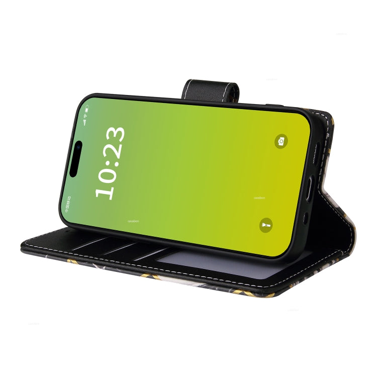 Para iPhone 15 Funda de Cuero con Costuras Bronceadoras de Mármol (Negro) - MOVILSTORE