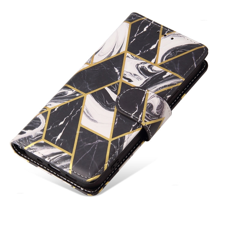 Para iPhone 15 Funda de Cuero con Costuras Bronceadoras de Mármol (Negro) - MOVILSTORE
