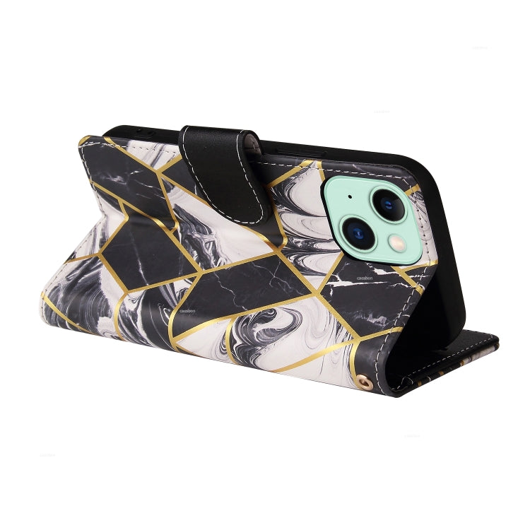 Para iPhone 15 Funda de Cuero con Costuras Bronceadoras de Mármol (Negro) - MOVILSTORE