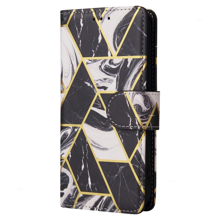 Para iPhone 15 Funda de Cuero con Costuras Bronceadoras de Mármol (Negro) - MOVILSTORE