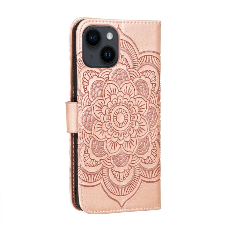 Para iPhone 15 Funda de Cuero con Estampado Sun Mandala (Oro Rosa) - MOVILSTORE