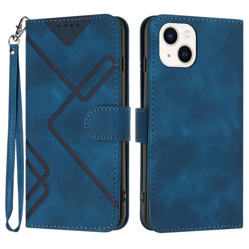 Para iPhone 15 Funda de Cuero con Sensación de Piel y Patrón de Líneas (Azul Real) - MOVILSTORE