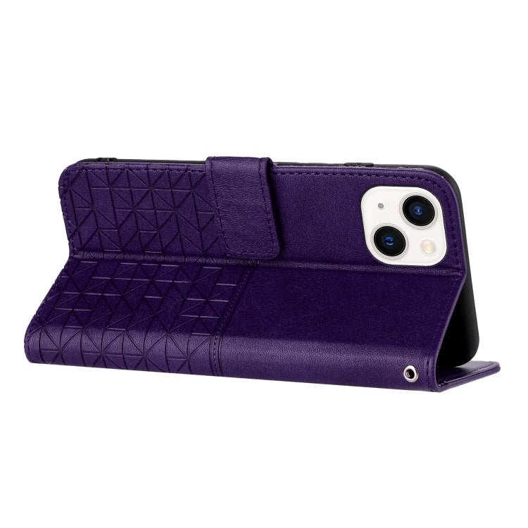 Para iPhone 15 Funda de Cuero con Textura Rómbica y Cordón (Púrpura) - MOVILSTORE