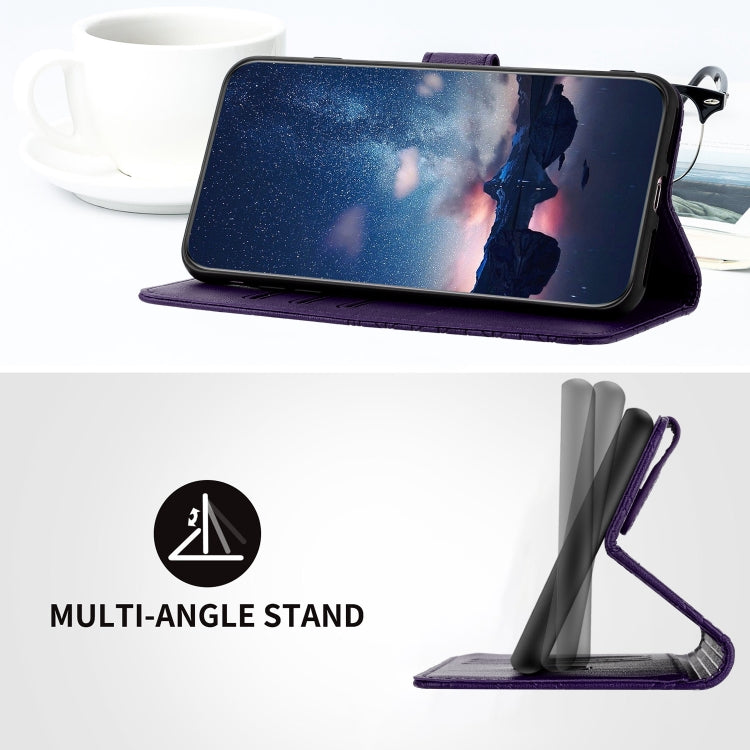 Para iPhone 15 Funda de Cuero con Textura Rómbica y Cordón (Púrpura) - MOVILSTORE