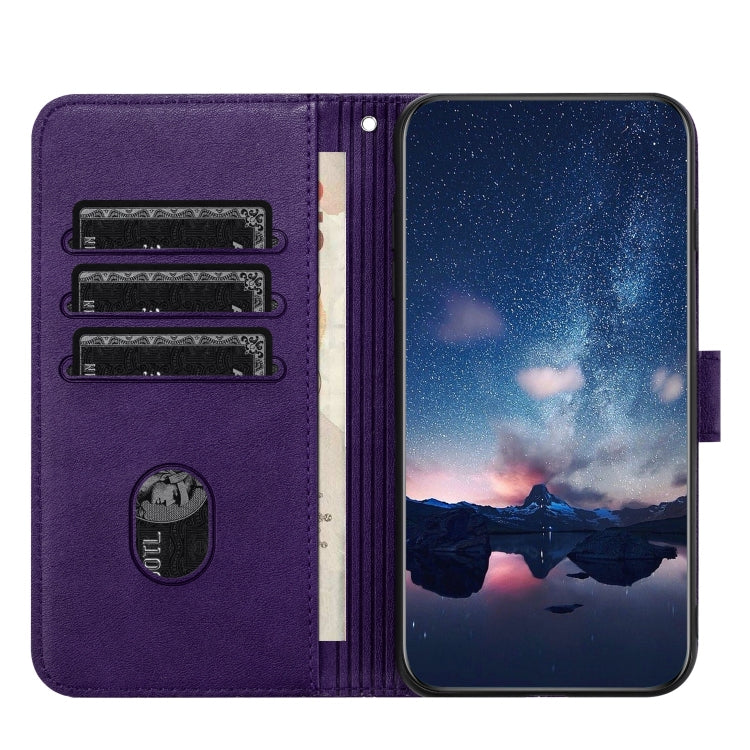 Para iPhone 15 Funda de Cuero con Textura Rómbica y Cordón (Púrpura) - MOVILSTORE