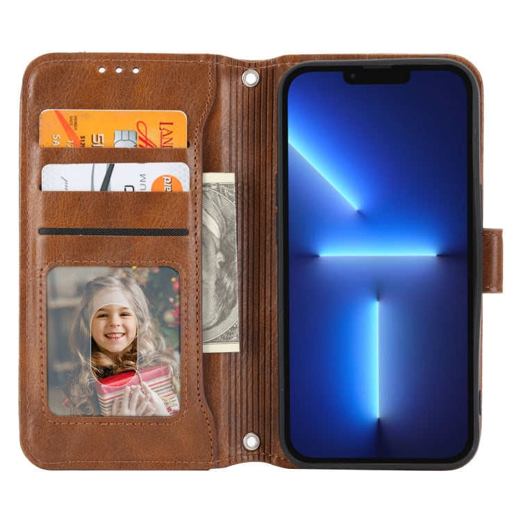 Para iPhone 15 Funda de Cuero para Teléfono con Billetera con Cremallera y Piel de Aceite (Marrón) - MOVILSTORE