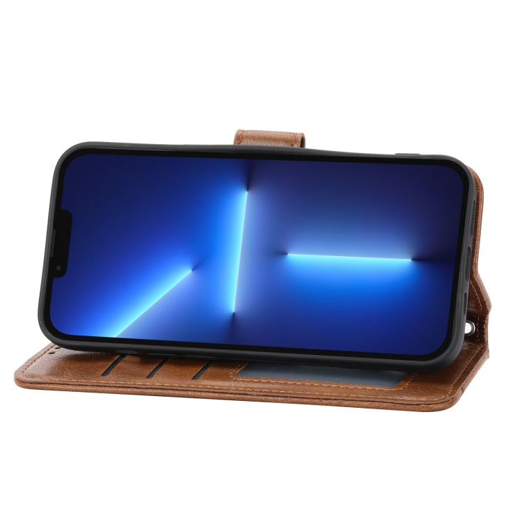 Para iPhone 15 Funda de Cuero para Teléfono con Billetera con Cremallera y Piel de Aceite (Marrón) - MOVILSTORE
