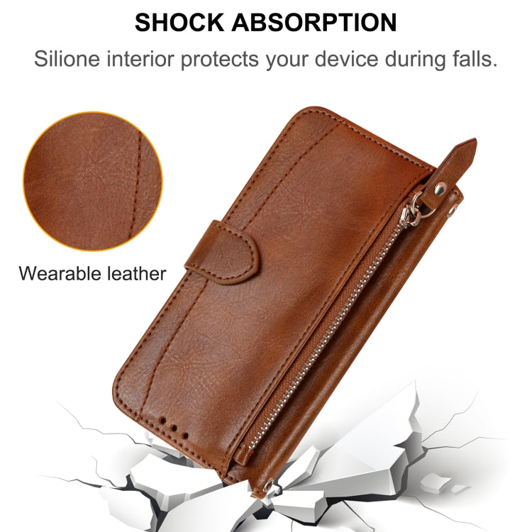 Para iPhone 15 Funda de Cuero para Teléfono con Billetera con Cremallera y Piel de Aceite (Marrón) - MOVILSTORE