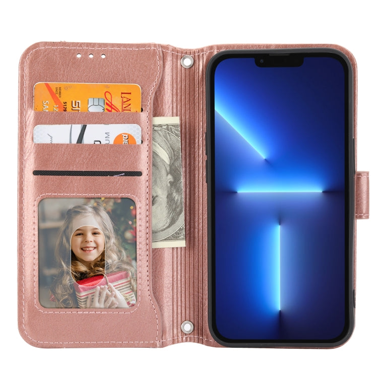 Para iPhone 15 Funda de Cuero para Teléfono con Billetera con Cremallera y Piel de Aceite (Oro Rosa) - MOVILSTORE