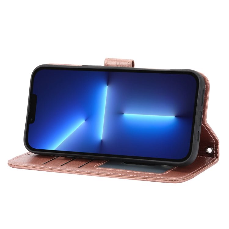Para iPhone 15 Funda de Cuero para Teléfono con Billetera con Cremallera y Piel de Aceite (Oro Rosa) - MOVILSTORE