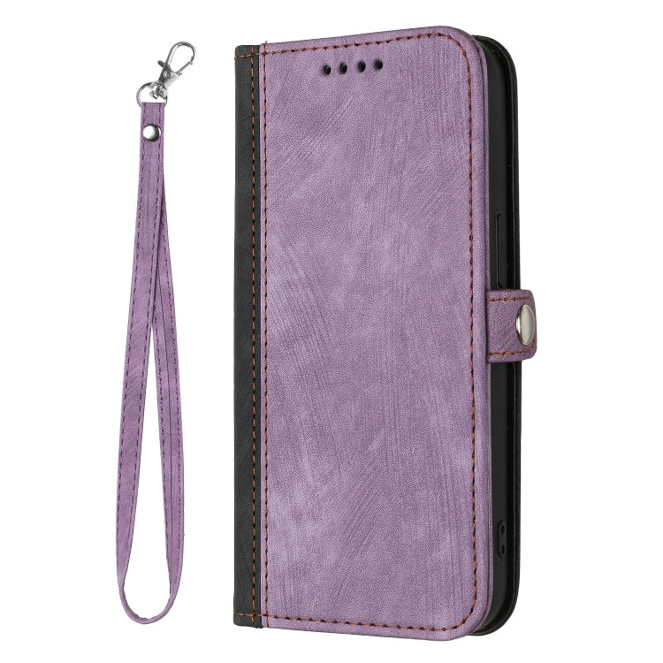 Para iPhone 15 Funda de Cuero para Teléfono con Correa de Mano con Doble Pliegue y Hebilla Lateral (Púrpura) - MOVILSTORE