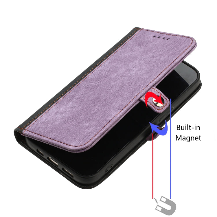 Para iPhone 15 Funda de Cuero para Teléfono con Correa de Mano con Doble Pliegue y Hebilla Lateral (Púrpura) - MOVILSTORE