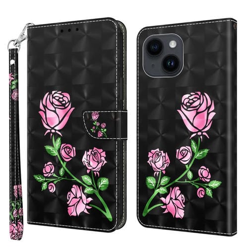 Para iPhone 15 Funda de Cuero Pintada En 3D (Rosa) - MOVILSTORE
