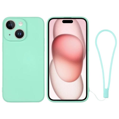 Para iPhone 15 Funda de Silicona para Teléfono con Correa para la Muñeca (Verde Menta) - MOVILSTORE