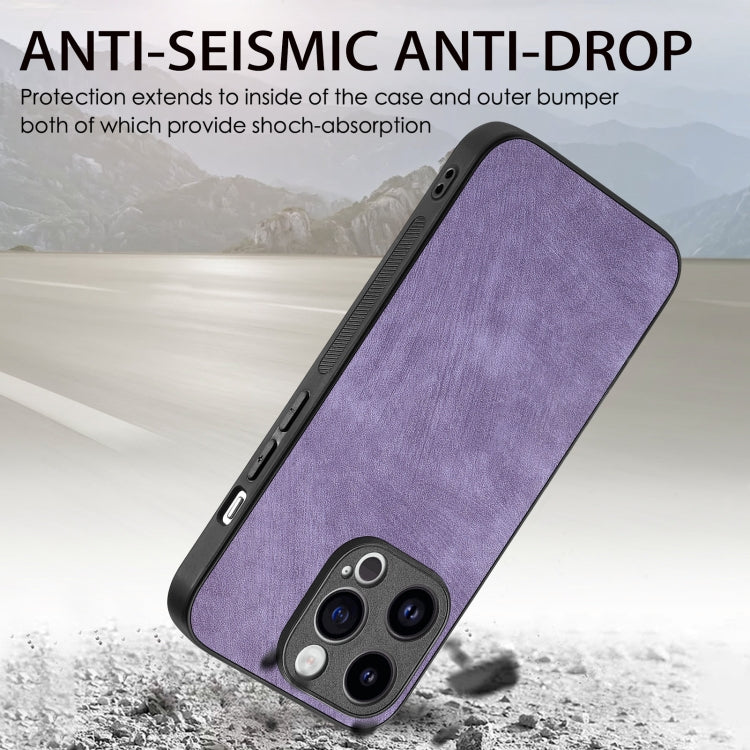 Para iPhone 15 Funda de Teléfono con Contraportada de PC de Cuero Vintage (Púrpura) - MOVILSTORE