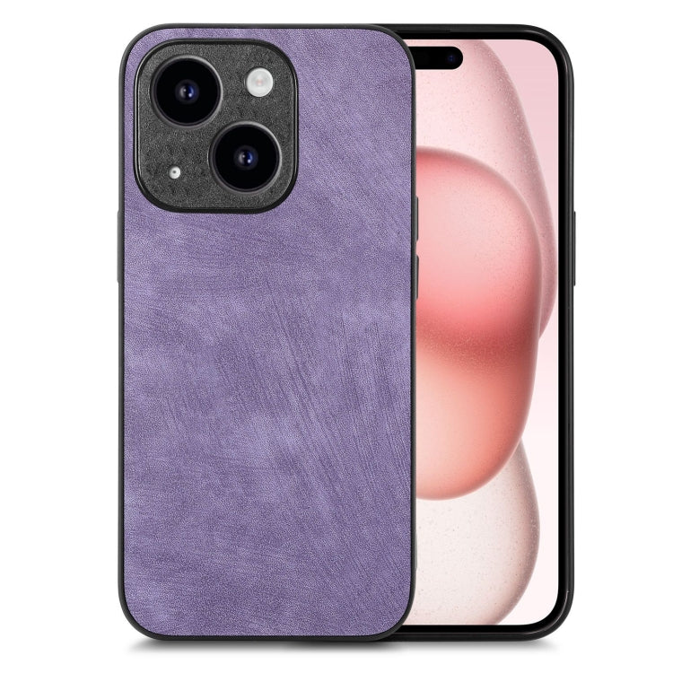 Para iPhone 15 Funda de Teléfono con Contraportada de PC de Cuero Vintage (Púrpura) - MOVILSTORE