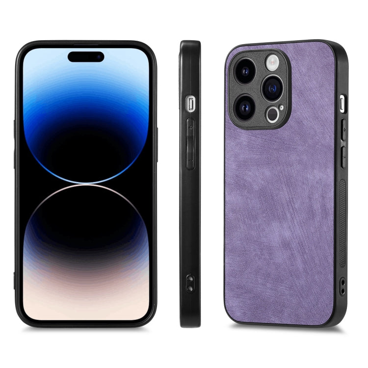 Para iPhone 15 Funda de Teléfono con Contraportada de PC de Cuero Vintage (Púrpura) - MOVILSTORE