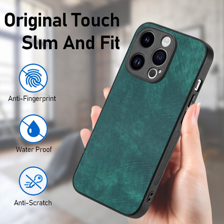 Para iPhone 15 Funda de Teléfono con Contraportada de PC de Cuero Vintage (Verde) - MOVILSTORE