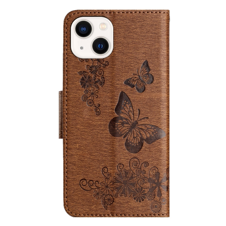 Para iPhone 15 Funda de Teléfono de Cuero con Tapa En Relieve de Mariposa (Marrón) - MOVILSTORE